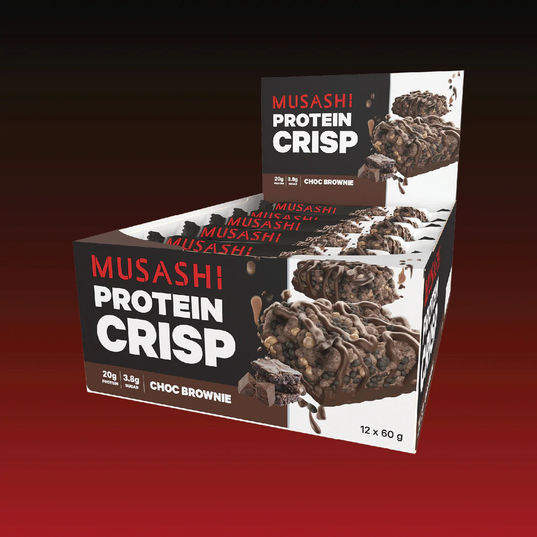 Musashi Protein Crisp 12 x 60g Bars Choc Peanut Vanilla Caramel Dark Choc Mint