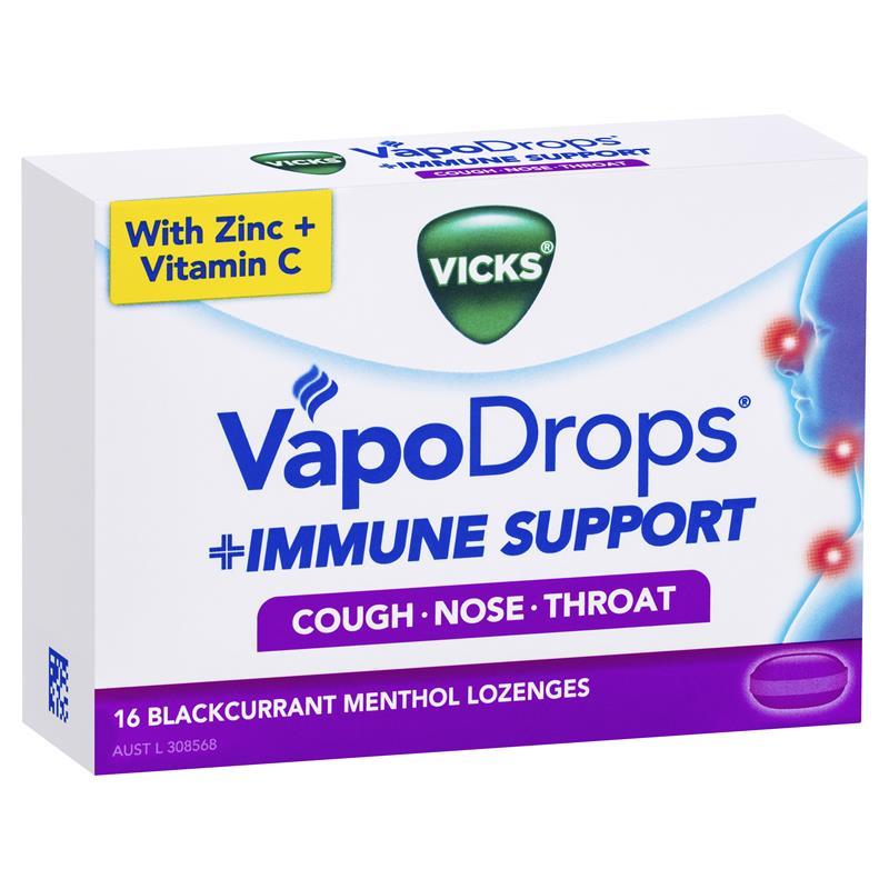 Vicks VapoDrops + Immune Support Blackcurrant 16 Lozenges