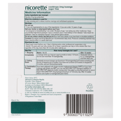 Nicorette Lozenge Cooldrops Nicotine 2mg 4 x 20 Pack – Icy Mint