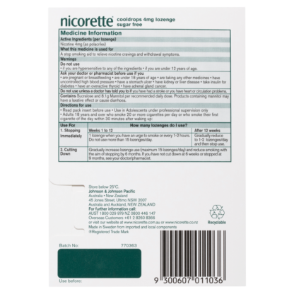 Nicorette Lozenge Cooldrops Nicotine 4mg 20 Pack – Icy Mint