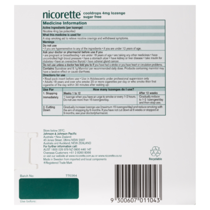 Nicorette Lozenge Cooldrops Nicotine 4mg 4 x 20 Pack – Icy Mint