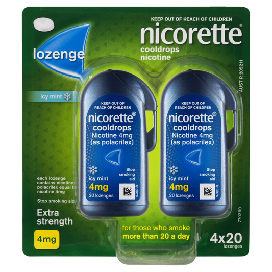 Nicorette Lozenge Cooldrops Nicotine 4mg 4 x 20 Pack – Icy Mint