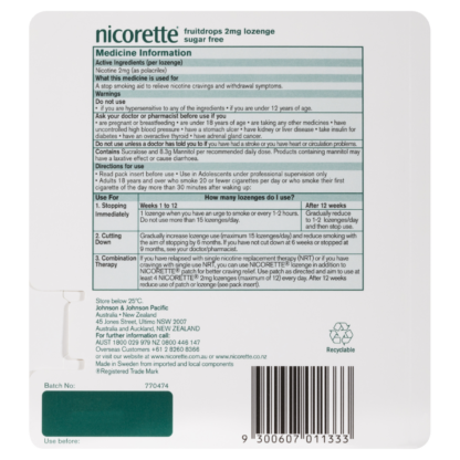 Nicorette Lozenge Fruitdrops Nicotine 2mg 4 x 20 Pack – Fruit