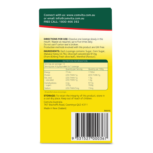 Comvita The Original Olive Leaf Lozenges with Manuka Honey 12 Lozenges