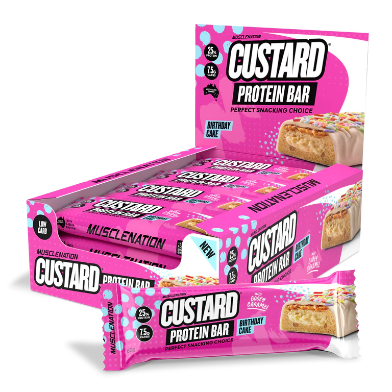 Muscle Nation Protein Custard Bar Birthday Cake 60g, Box of 12