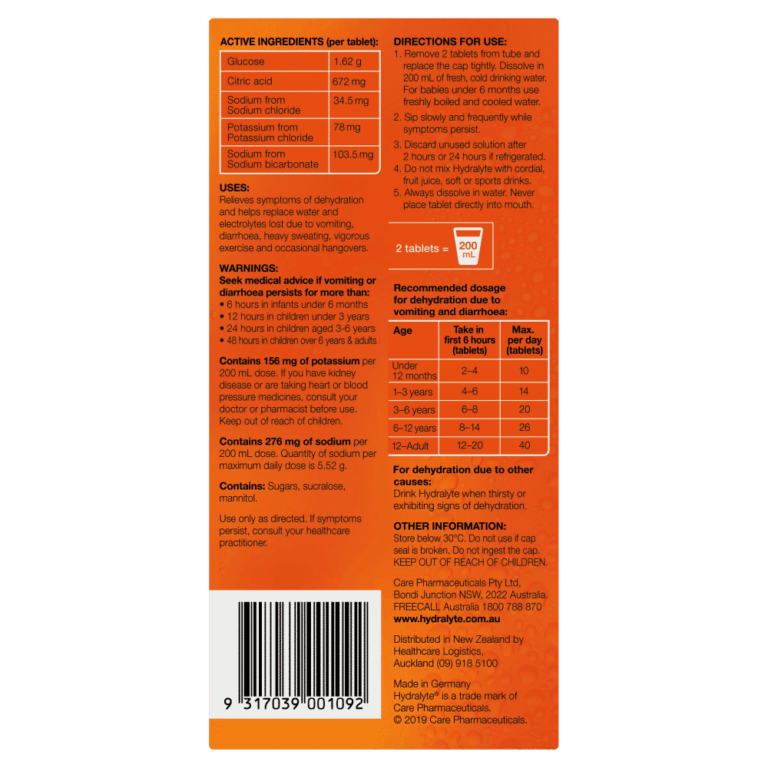 Hydralyte Effervescent Electrolyte 40 Tablets – Orange Flavour