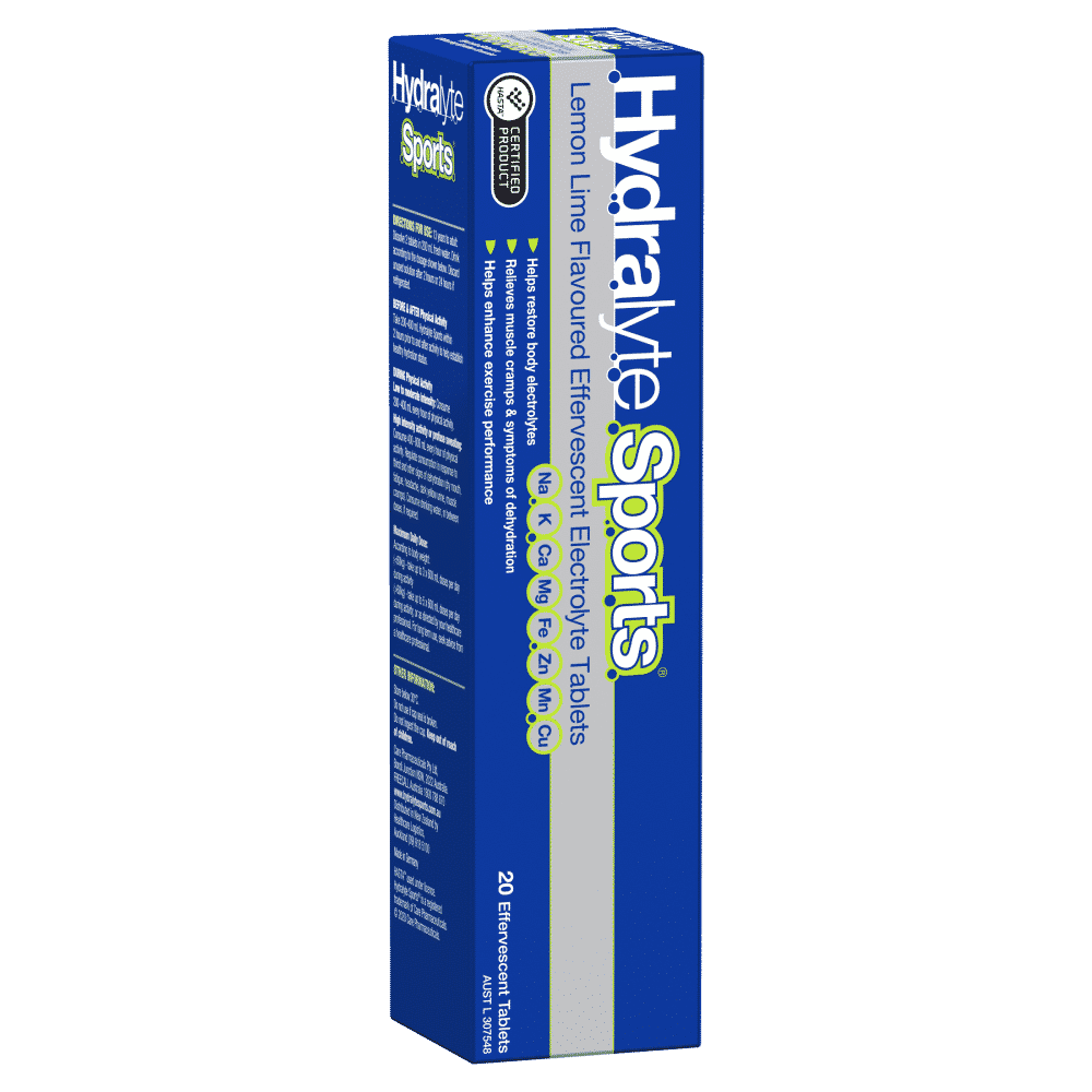 Hydralyte Sports Effervescent Electrolyte 20 Tablets – Lemon Lime