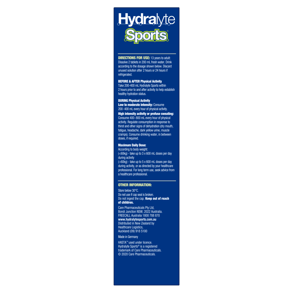 Hydralyte Sports Effervescent Electrolyte 20 Tablets – Lemon Lime