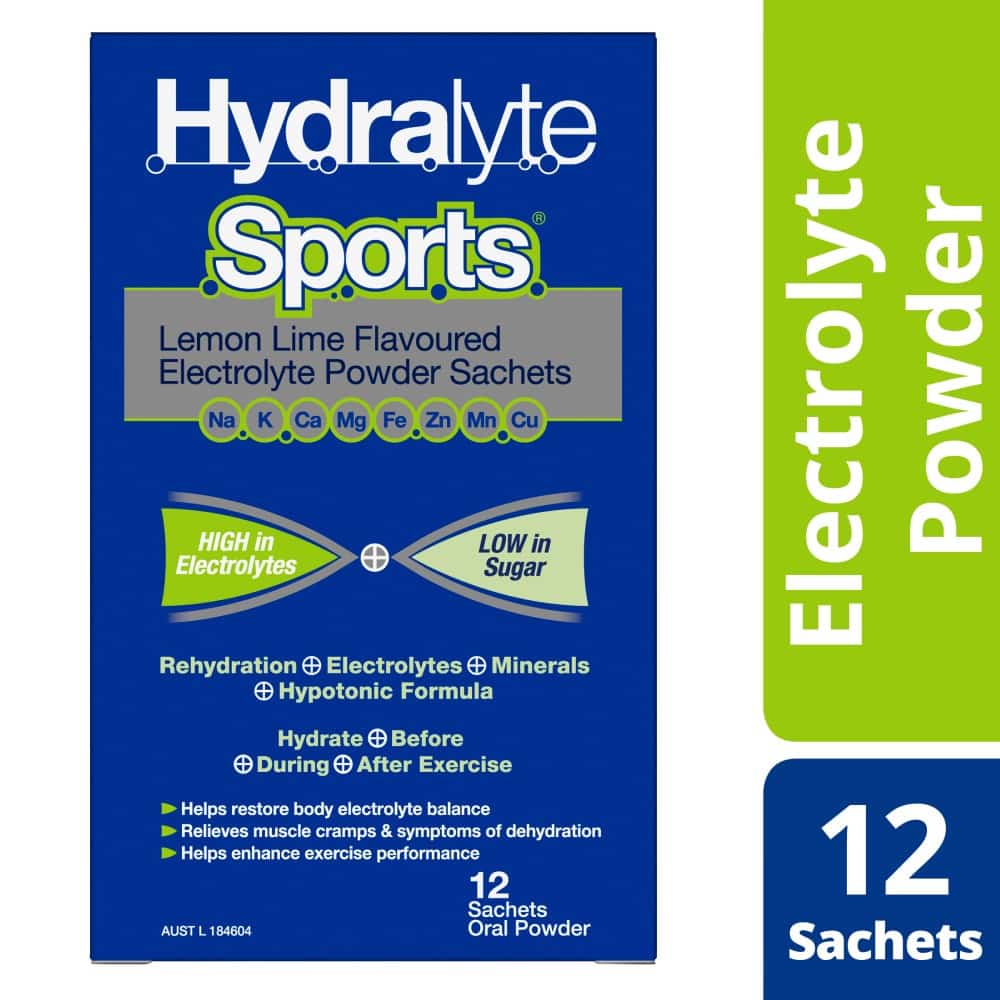 Hydralyte Sports Lemon Lime Flavoured Electrolyte Powder 12pk
