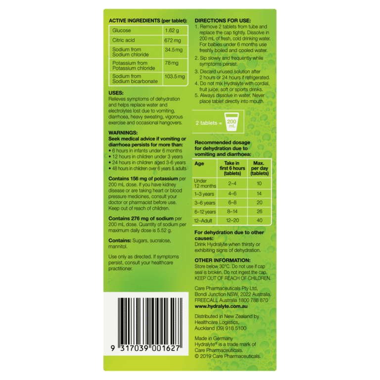 Hydralyte Effervescent Electrolyte 40 Tablets – Lemon Lime Flavour