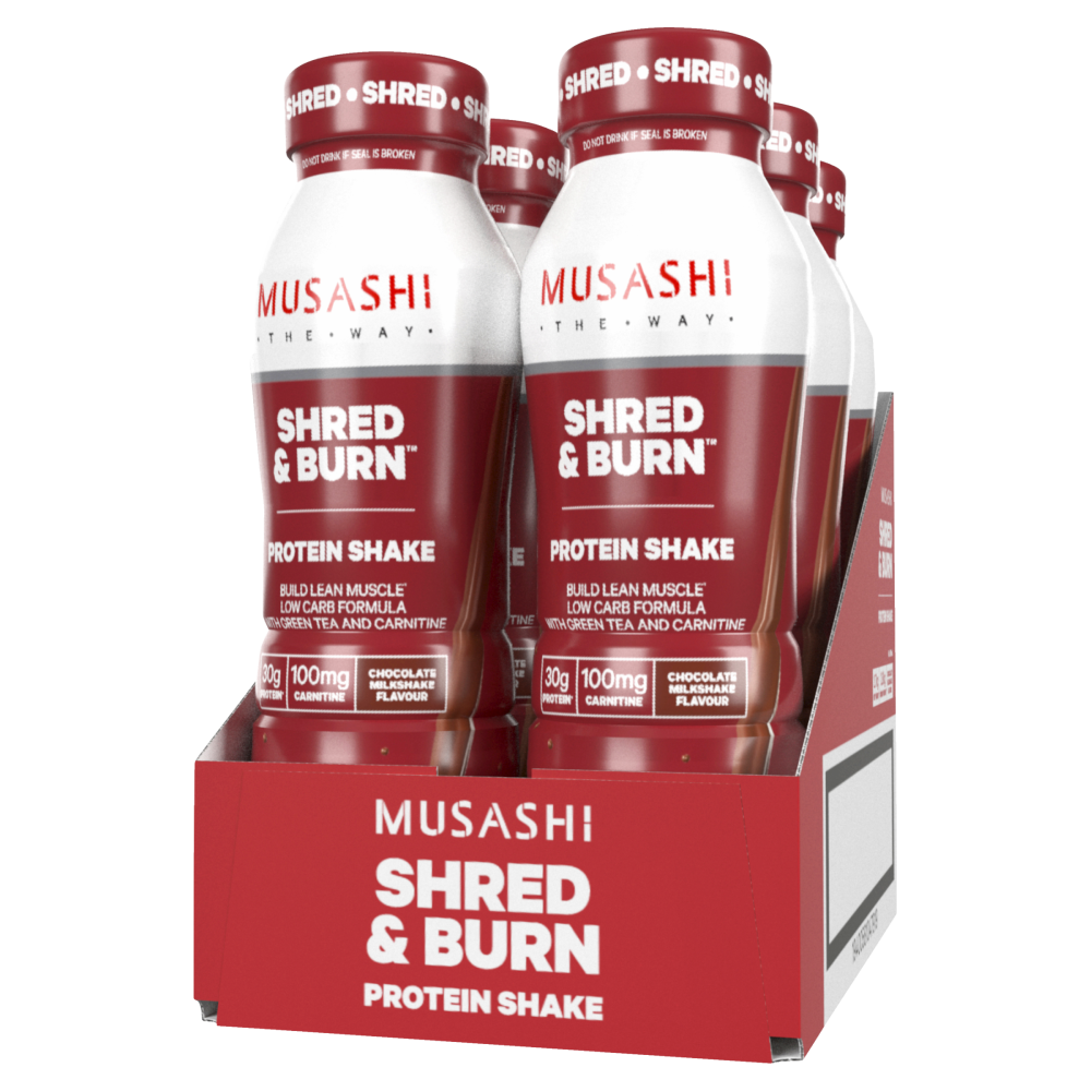 Musashi Shred and & Burn 6 x 375mL Protein Shakes Chocolate Flavour