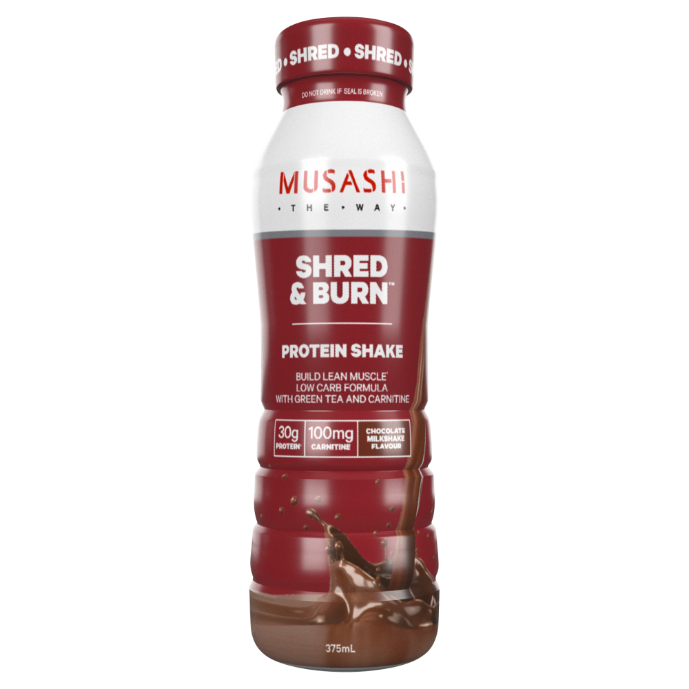 Musashi Shred and & Burn 6 x 375mL Protein Shakes Chocolate Flavour