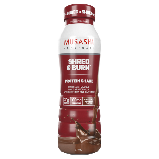 Musashi Shred and & Burn 6 x 375mL Protein Shakes Chocolate Flavour