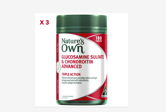 3 X Nature's Own Glucosamine Sulfate & Chondroitin Advanced 180 Tablets
