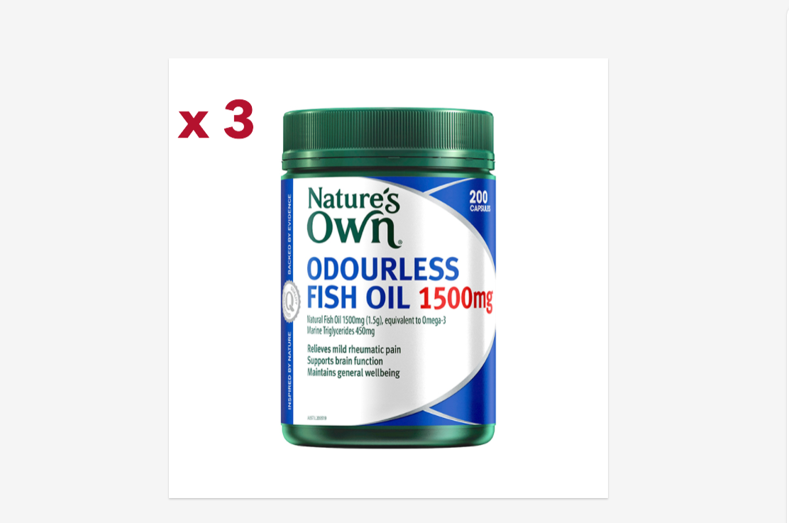 3 x Nature's own Odourless Fish Oil 1500mg 200 Capsules