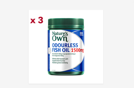 3 x Nature's own Odourless Fish Oil 1500mg 200 Capsules