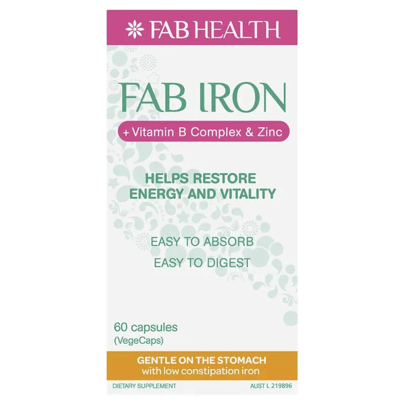 FAB Iron + Vitamin B Complex + Zinc 60 Capsules