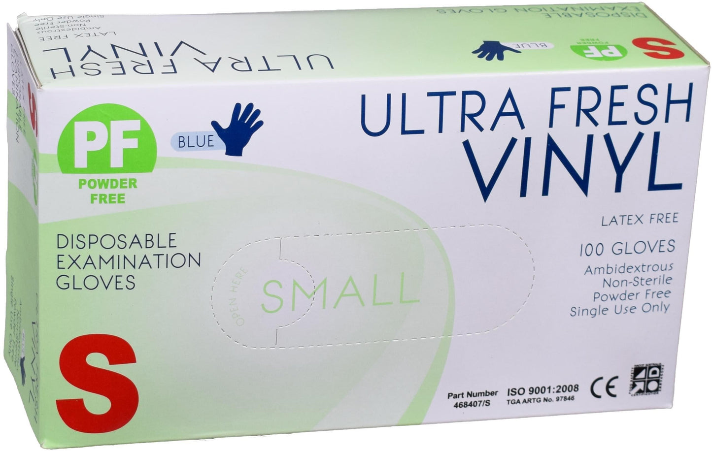 ULTRAFRESH GLOVES VINYL POWDER FREE SMALL BLUE, BOX 100