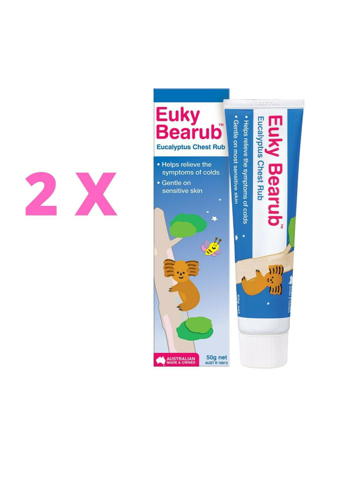 2x Euky Bear Eucalyptus Chest Rub 50g Relieve Colds Symptoms Stuffy Nose Bearub