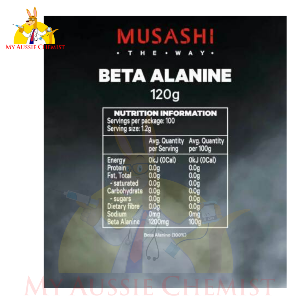 MUSASHI Beta Alanine 120g Oral Powder Unflavoured 1200mg Lactic Acid Buffer