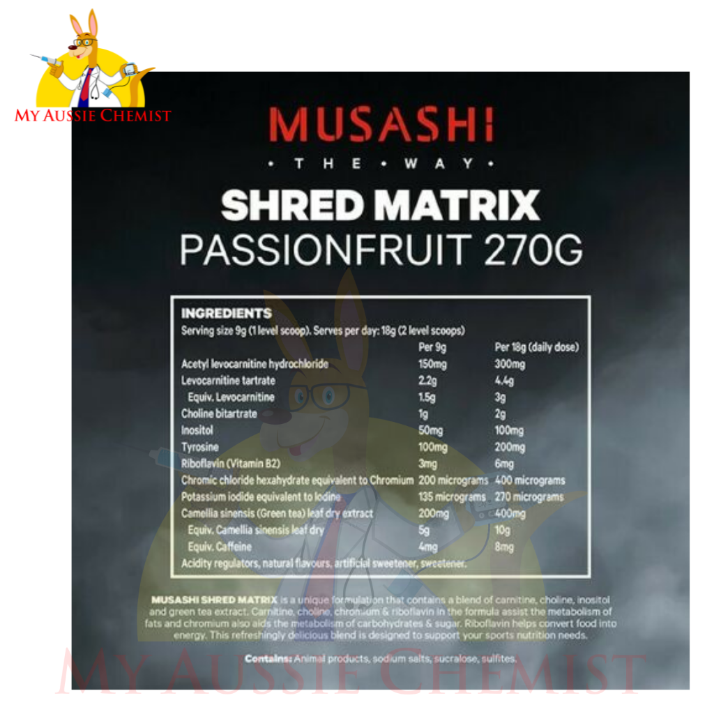 Musashi Shred Matrix 270g Oral Powder - Passionfruit Flavour Fat Metabolism