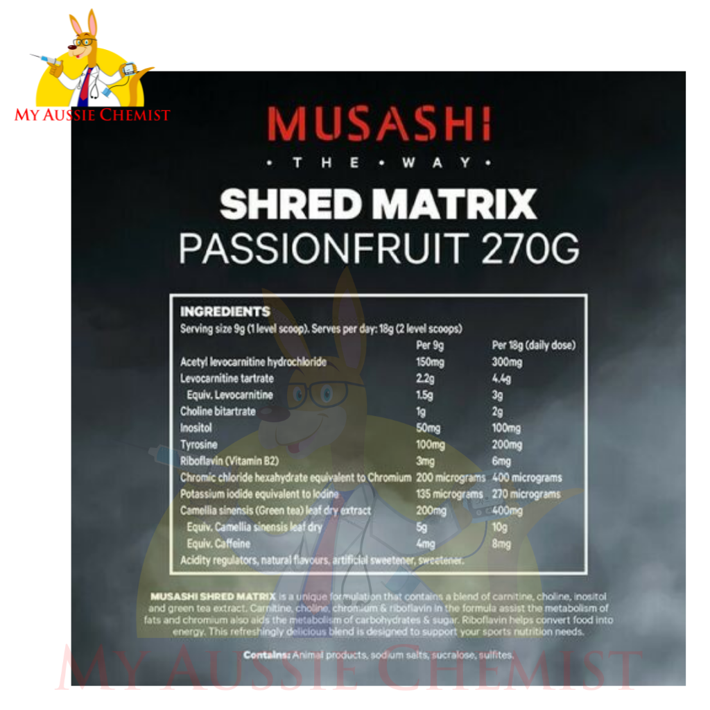 MUSASHI Shred Matrix 270g Oral Powder - Passionfruit Flavour Fat Metabolism