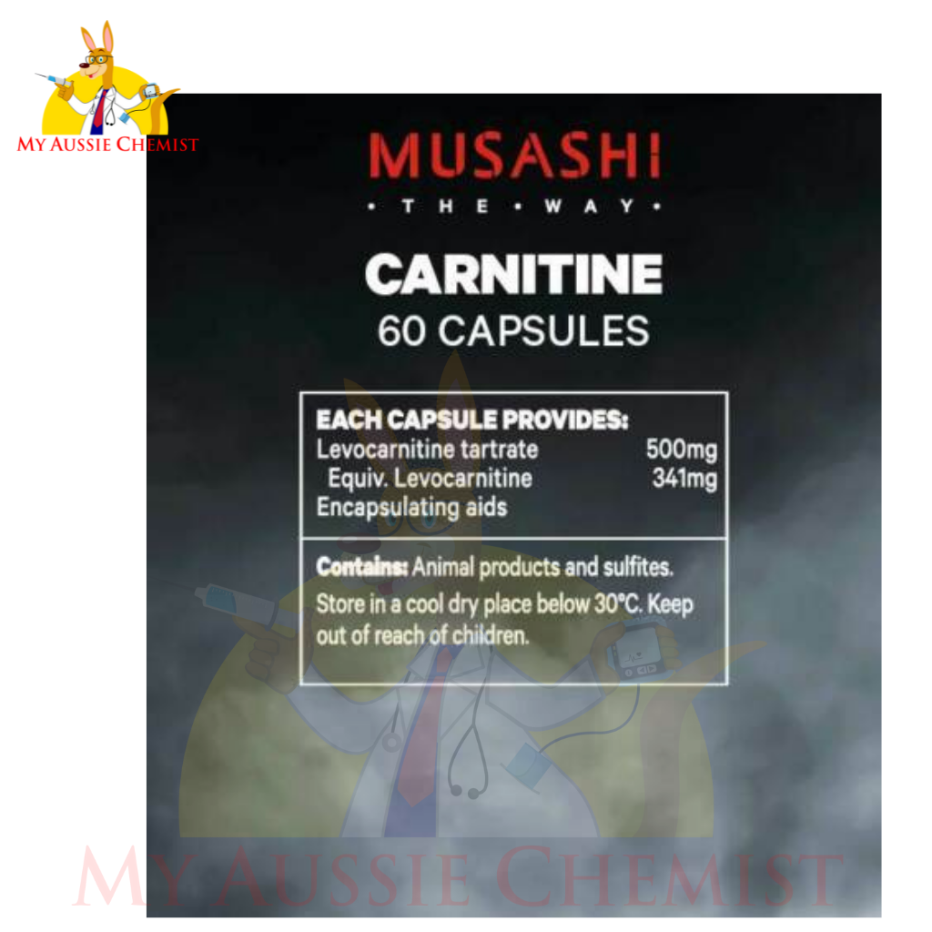 MUSASHI Carnitine 60 Capsules Supports Fat Metabolism 341mg L-Carnitine