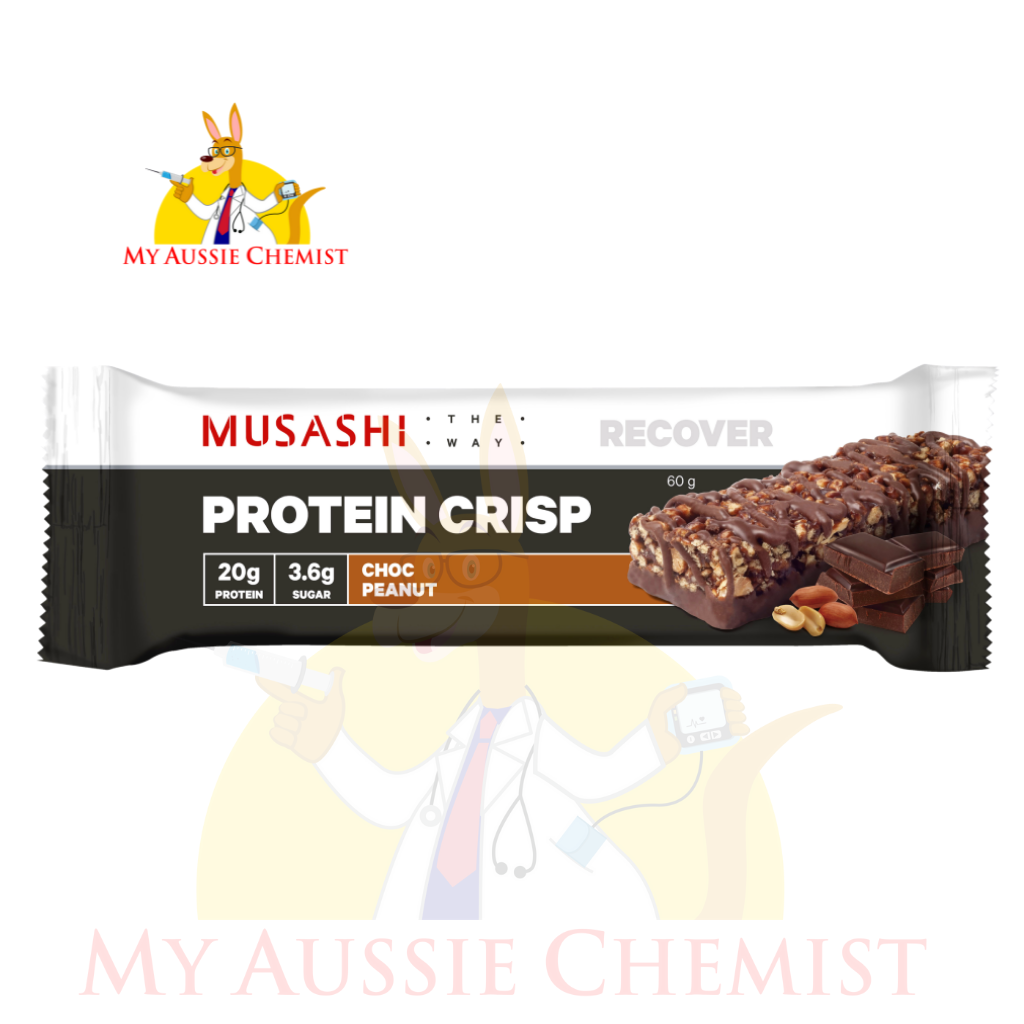 Musashi Protein Crisp 12 x 60g Bars Choc Peanut Vanilla Caramel Dark Choc Mint