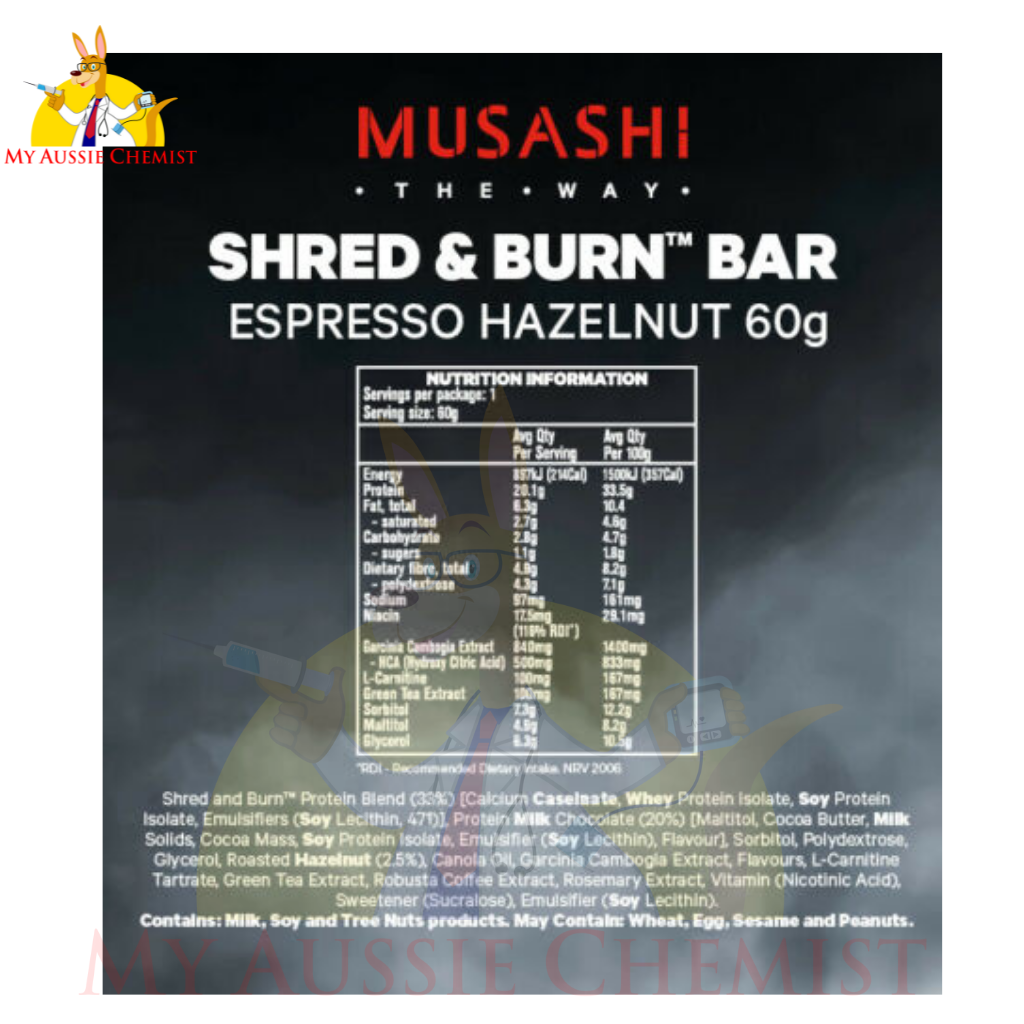 MUSASHI Shred & Burn 12 x 60g Bars P20G Shred and Burn All Flavours Available