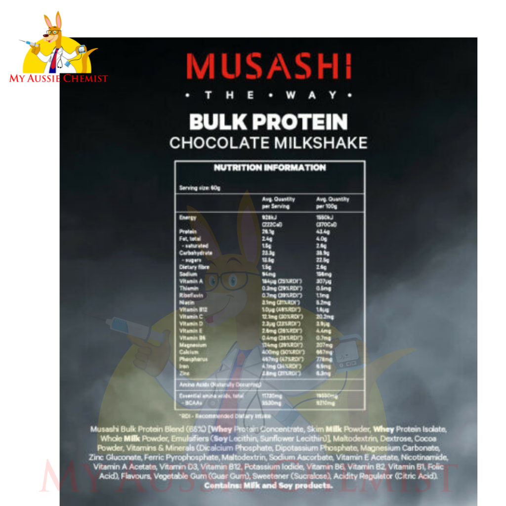 MUSASHI Bulk Protein Powder Choose 420g 900g 2KG & Chocolate OR Vanilla