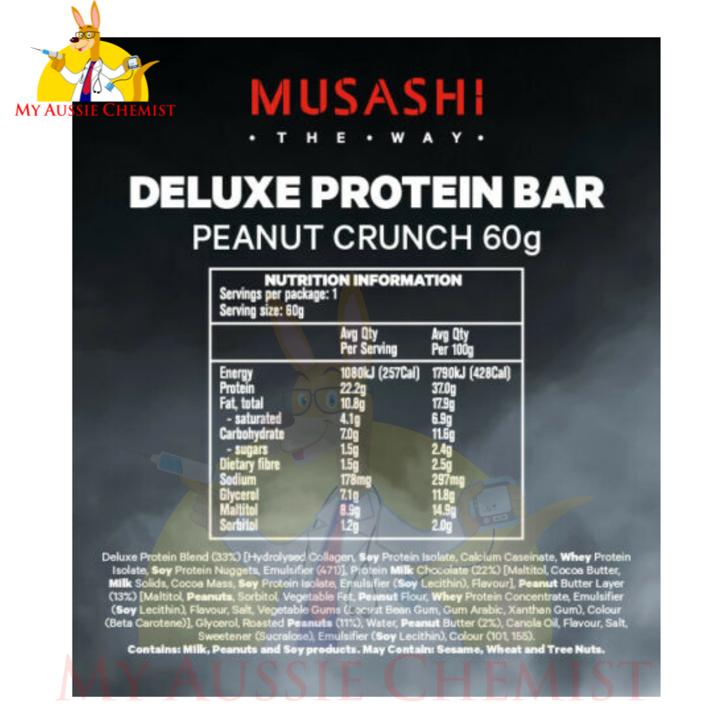 MUSASHI Deluxe Protein 12 x 60g Bars Delicious Protein Bar Quick Snack