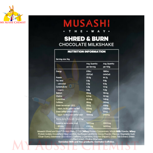 Musashi Shred & Burn Protein Powder Choose 340g 900g 2KG and Chocolate / Vanilla