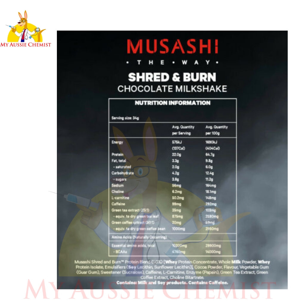 MUSASHI Shred & Burn Protein Powder Choose 340g 900g 2KG and Chocolate / Vanilla