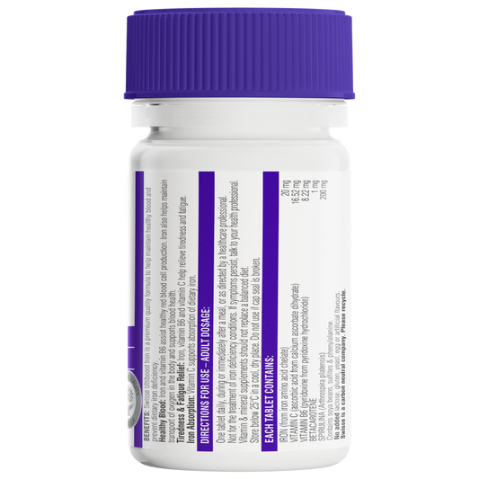 Swisse Ultiboost Iron 30 Tablets with Vitamin C Spirulina Fatigue Women's Health