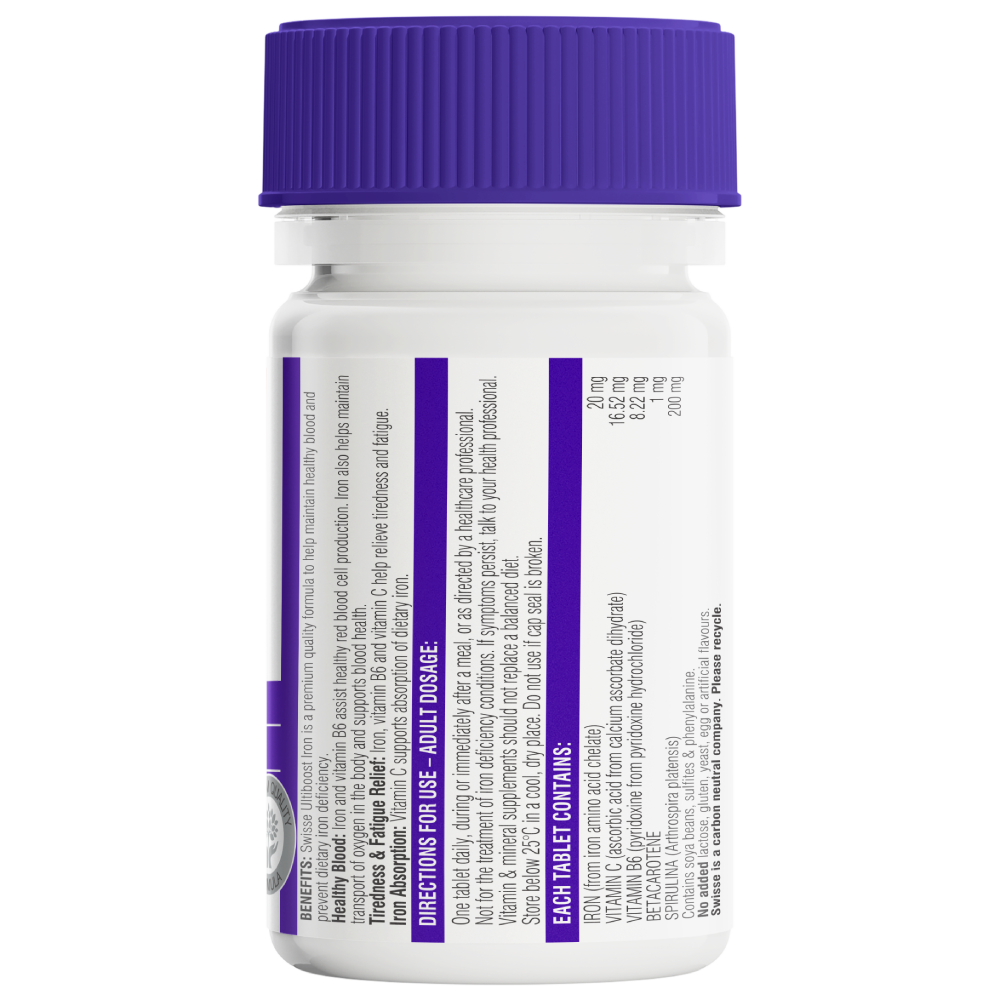 Swisse Ultiboost Iron 30 Tablets with Vitamin C Spirulina Fatigue Women's Health