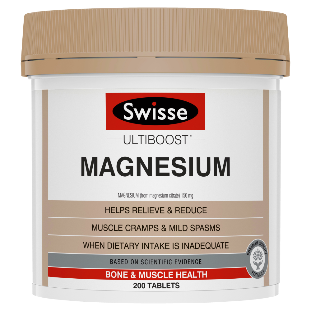 Swisse Ultiboost Magnesium 200 Tablets Bone & Muscle Health Cramps Spasms Vegan
