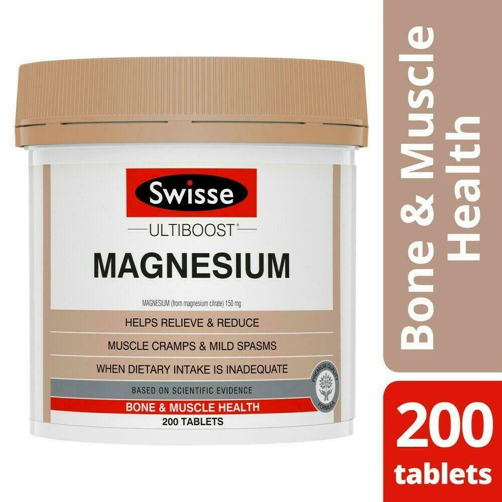 Swisse Ultiboost Magnesium 200 Tablets Bone & Muscle Health Cramps Spasms Vegan