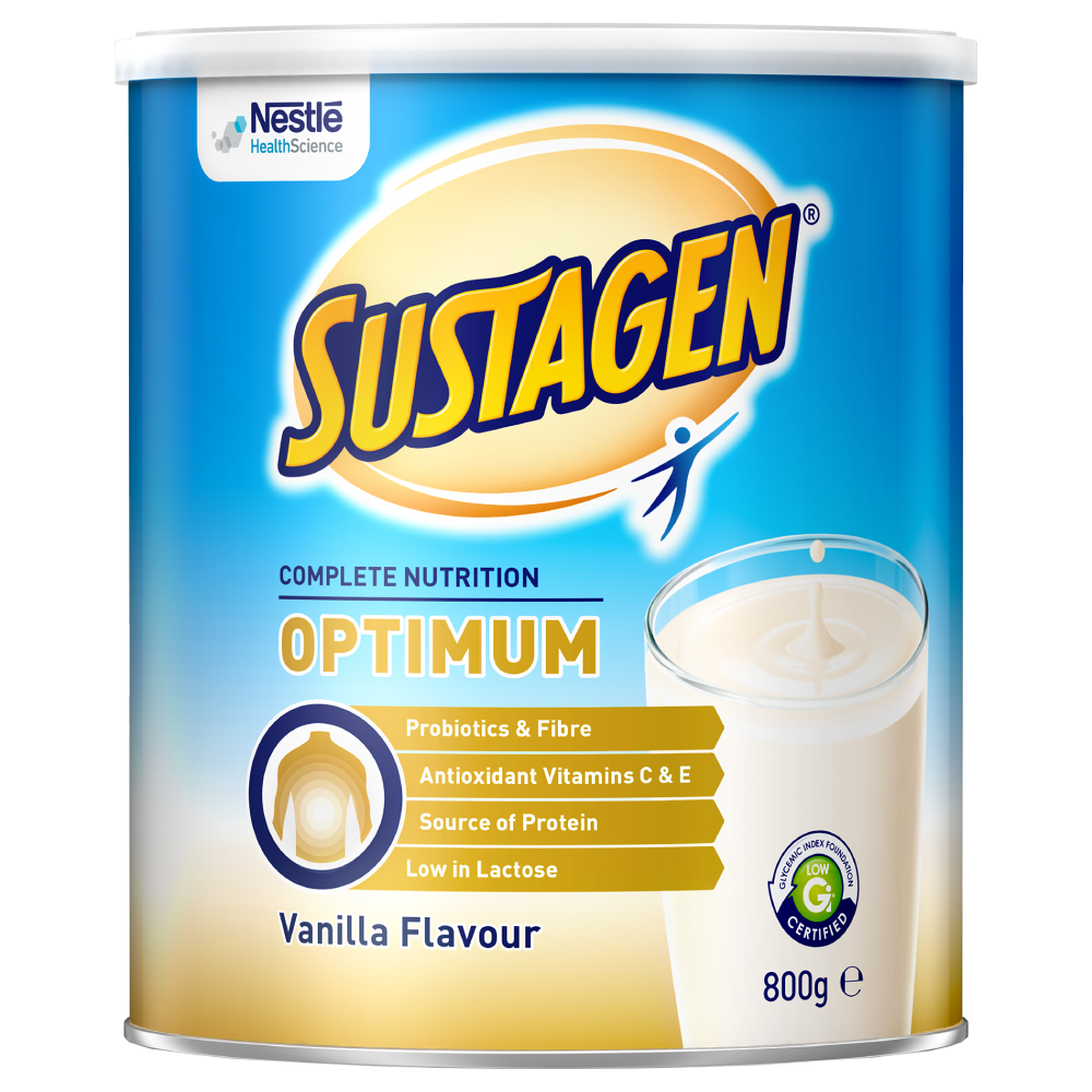 Sustagen Optimum 800g - Vanilla Flavour Complete Nutrition w/ Probiotics & Fibre