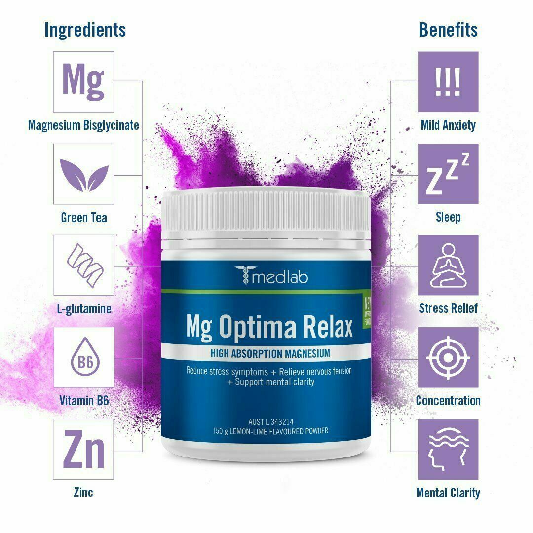 MEDLAB Mg OPTIMA RELAX Magnesium L-theanine 150G Relaxation,Stress Pain, Anxiety