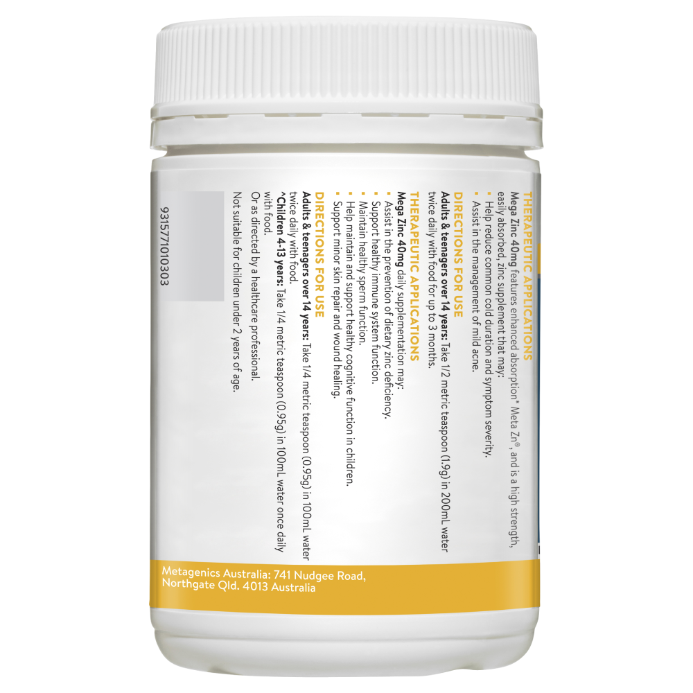 Ethical Nutrients Mega Zinc 40mg with Vitamin C 190g Powder - Orange MEGAZORB