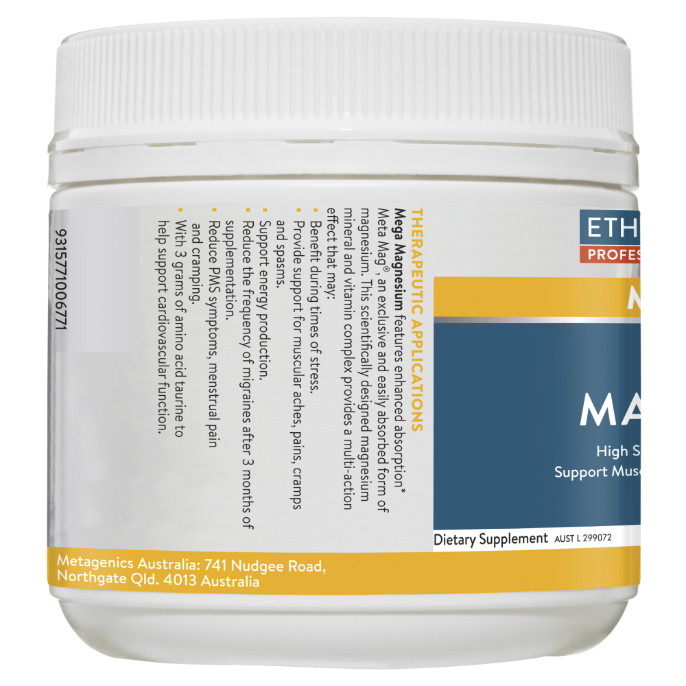 Ethical Nutrients Mega Magnesium 200g Powder - Raspberry Flavour MEGAZORB