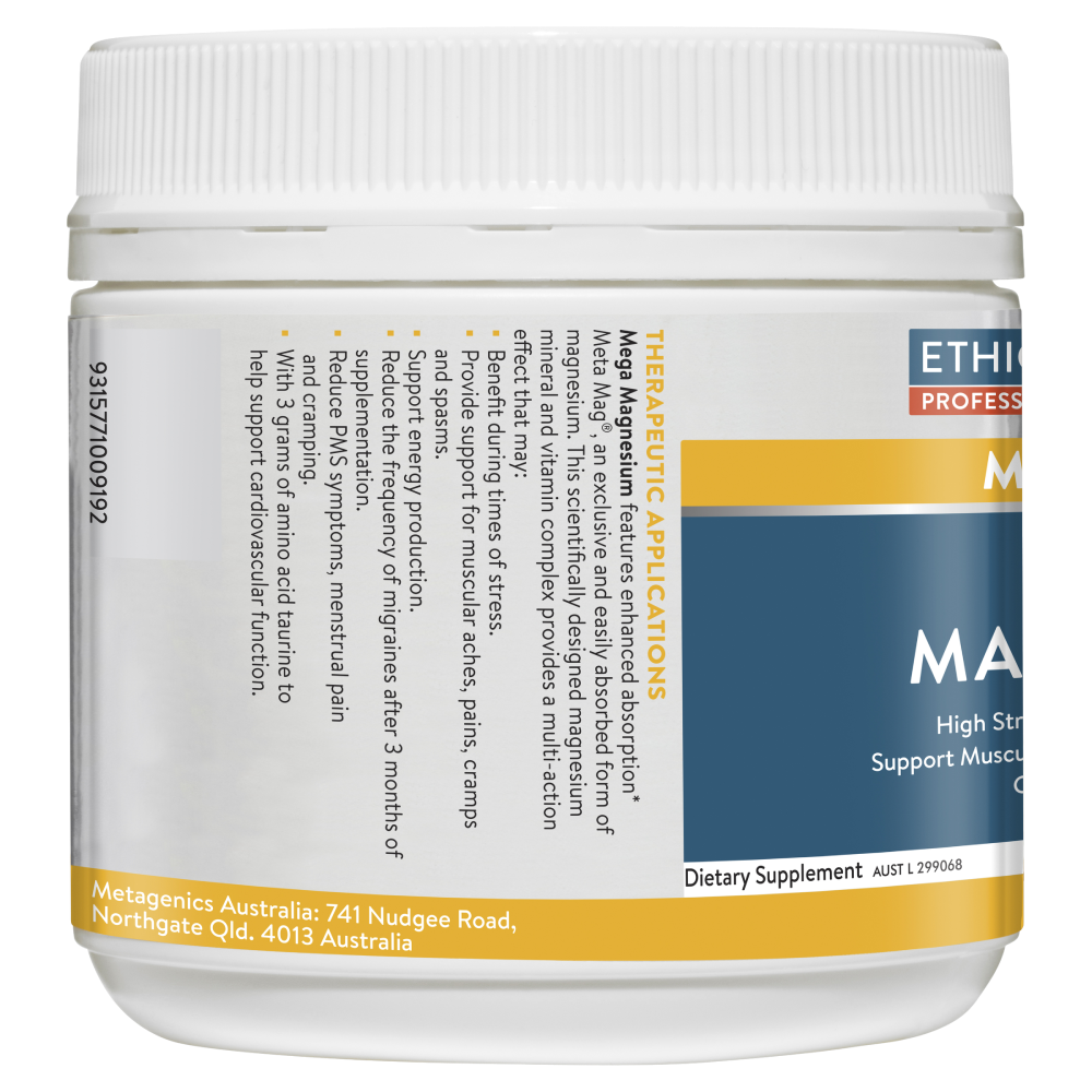 Ethical Nutrients Mega Magnesium 200g Powder - Citrus Flavour MEGAZORB Meta Mag