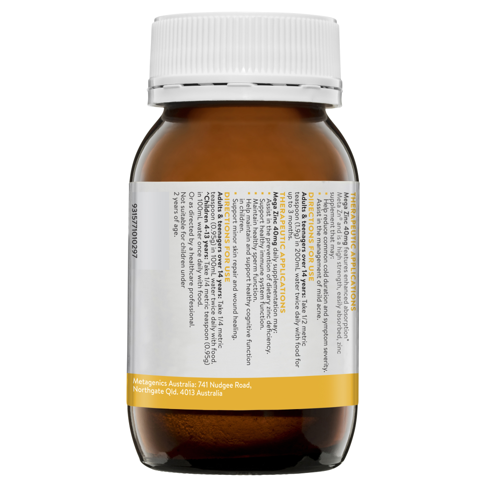 Ethical Nutrients Mega Zinc 40mg with Vitamin C 95g Powder - Orange MEGAZORB