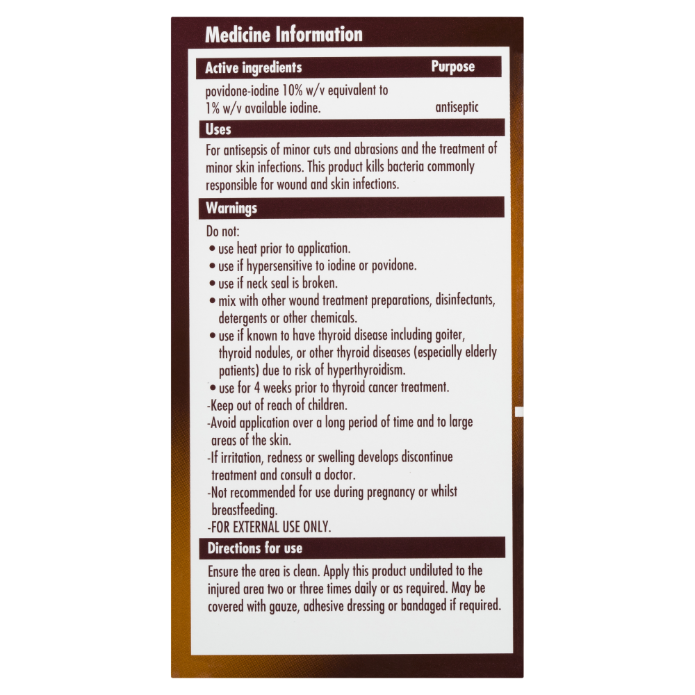 Betadine Antiseptic Topical Solution 100mL Treats Minor Cuts and Abrasions