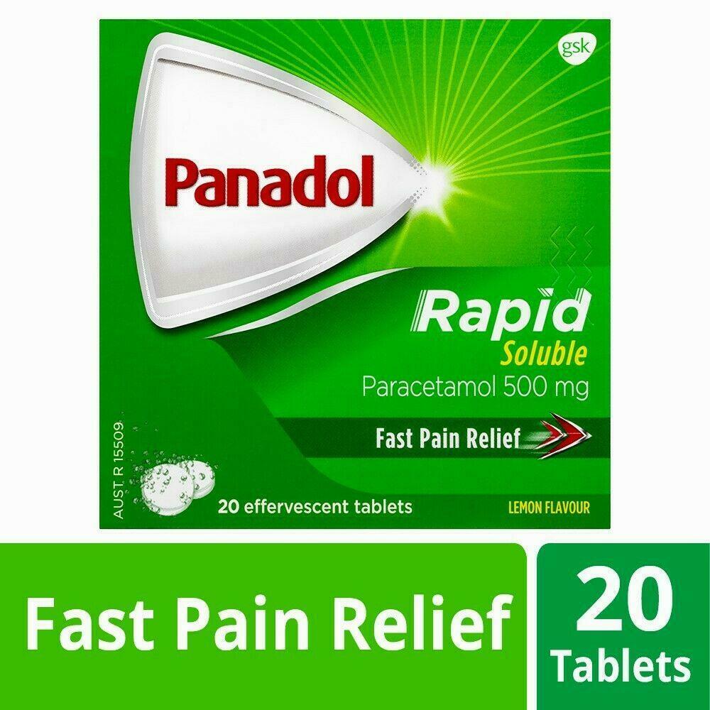 Panadol Rapid Soluble 20 Effervescent Tablets - Lemon Flavour Paracetamol 500mg