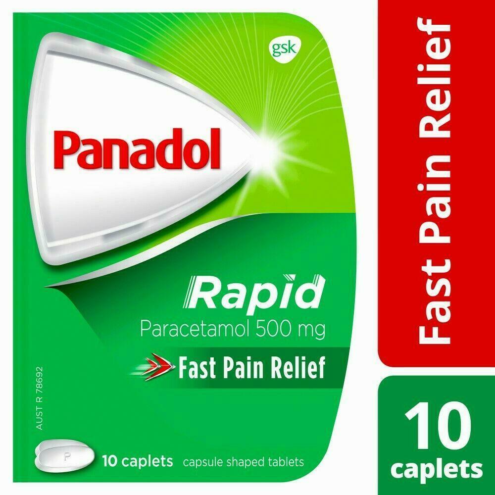 Panadol Rapid 10 Caplets Fast & Effective Pain Relief Handipak Paracetamol 500mg