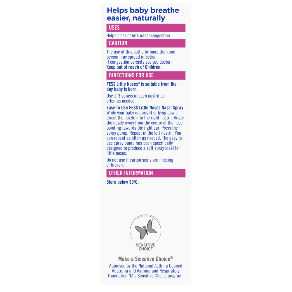 Fess Little Noses Saline Nasal Spray 15mL Relieve Blocked Noses 0-2 Years