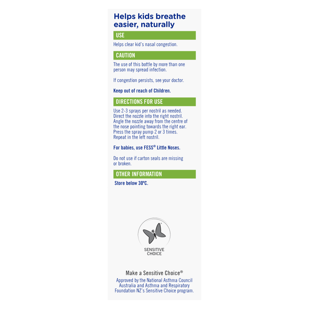 Fess Children's Saline Nasal Spray 2 Years+ 20mL Relieve Blocked Noses