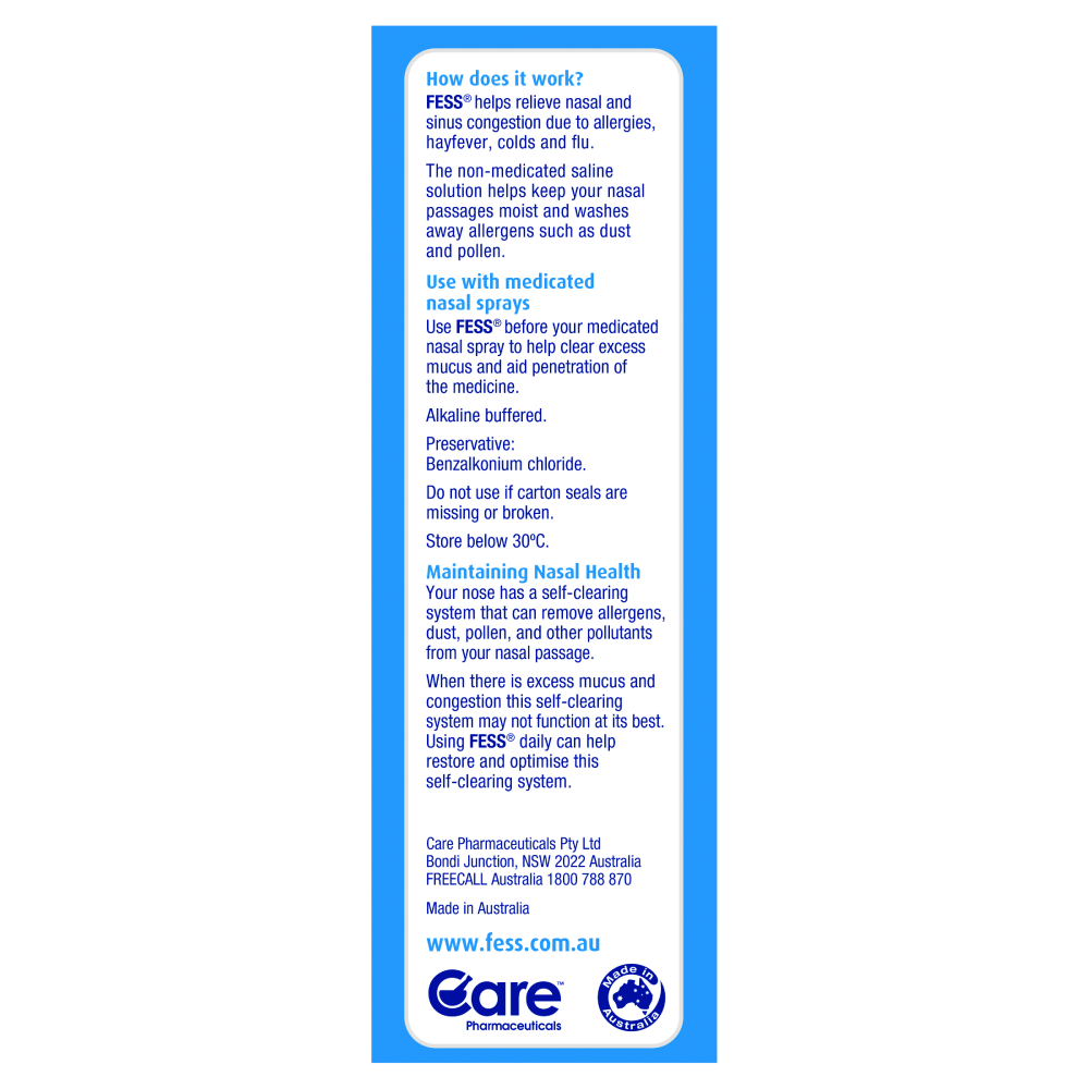 Fess Saline Spray Original 75mL Non-Medicated Relieve Nasal Sinus Congestion