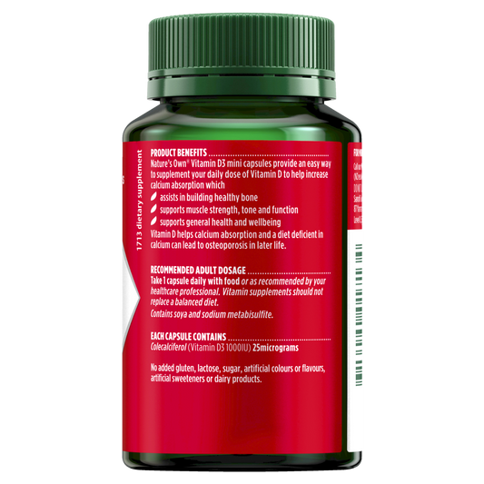 Nature's Own Vitamin D3 1000IU 200 Capsules 1-A-Day Bone Health Natures